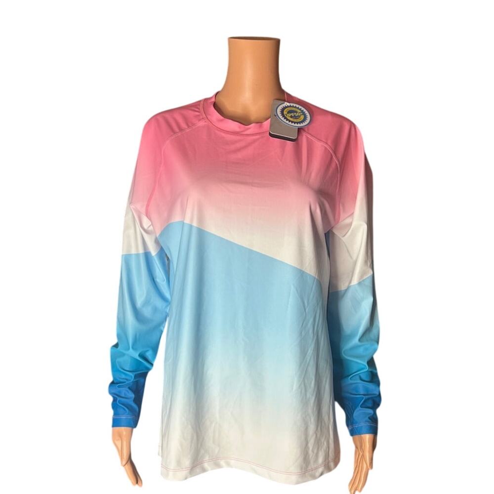 NWT Vayager long sleeve rash guard pink white blue UPF 50+ womens xl
